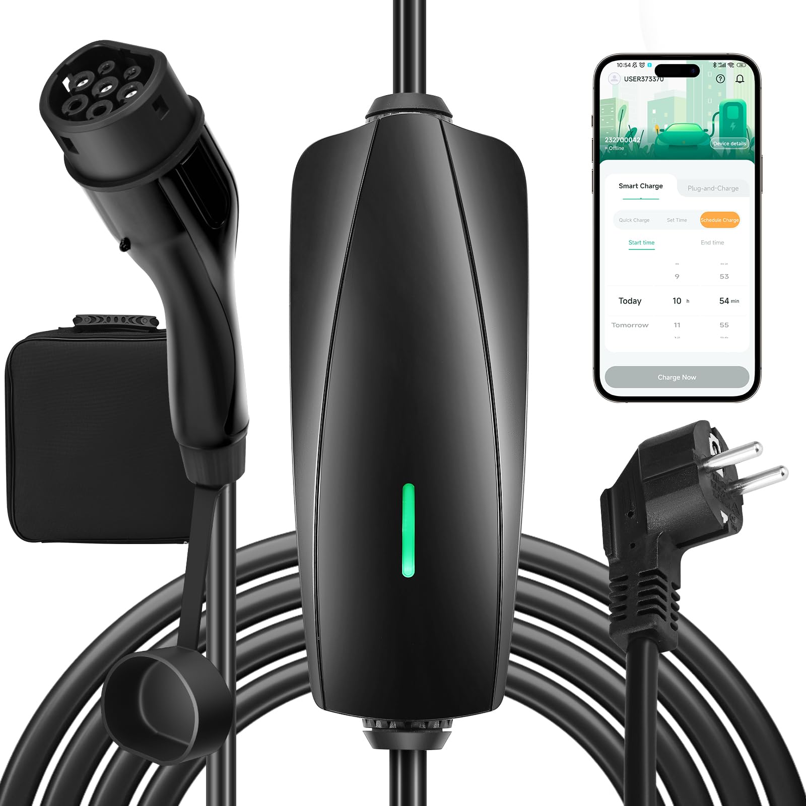 FNRIDS Ladekabel Elektroauto typ 2 Schuko,10M EV Ladegerät Typ 2 Ladekabel Schuko,8/10/13/16A Einstellbare elektrischer Strom,Zeitgesteuertes Laden,WiFi-Bluetooth-Fernbedienung,mit Tragetasche von FNRIDS