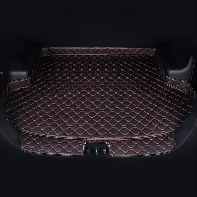 Auto Leder Kofferraummatten Für Audi Q7 4L 7-Seat 2005-2015, Wasserdicht rutschfest Kofferraumwanne Allwetter Cargo Teppich Schutzmatte Interieur Zubehör,C/Black-Red von FNUQKREF