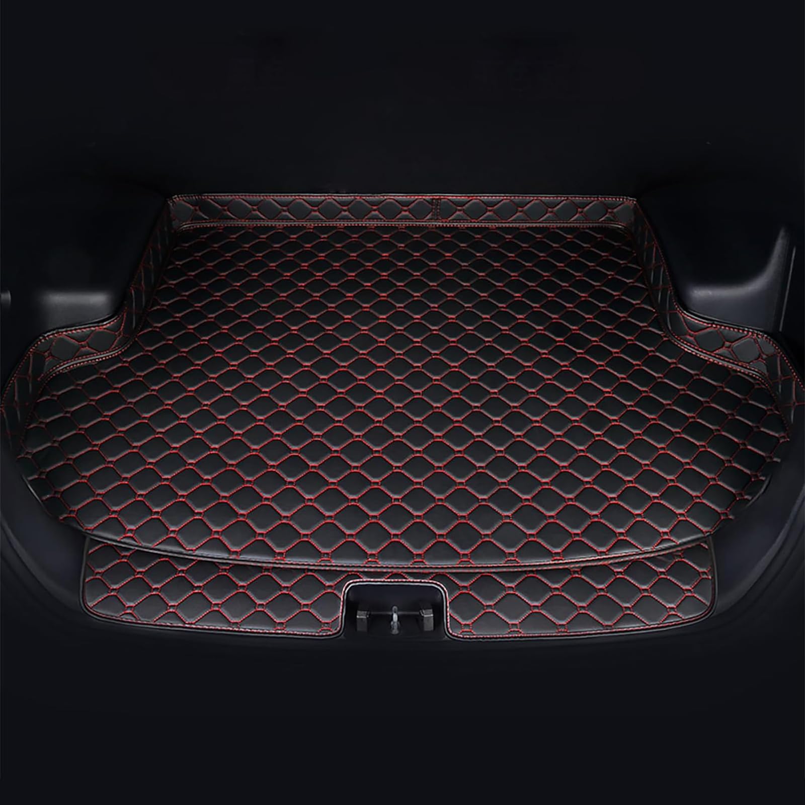 Auto Leder Kofferraummatten Für Hyundai Tucson IV 2023, Wasserdicht rutschfest Kofferraumwanne Allwetter Cargo Teppich Schutzmatte Interieur Zubehör,C/Black-Red von FNUQKREF