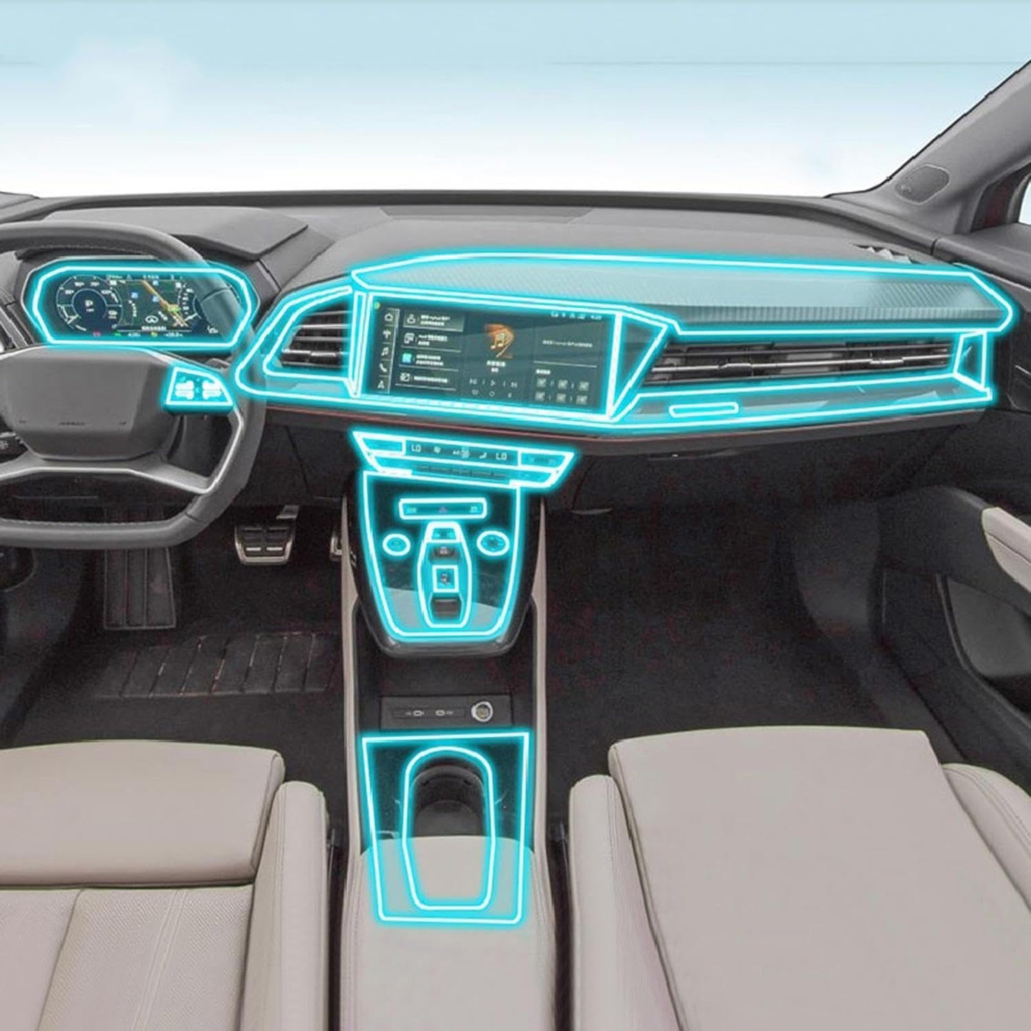 FOEBE Vorgeschnittene Auto-Innen-Mittelkonsole, transparente TPU-Schutzfolie, Anti-Kratz-Aufkleber, LCD-Bildschirm, PPF, für Audi Q4 e-tron 2022–2023 von FOEBE