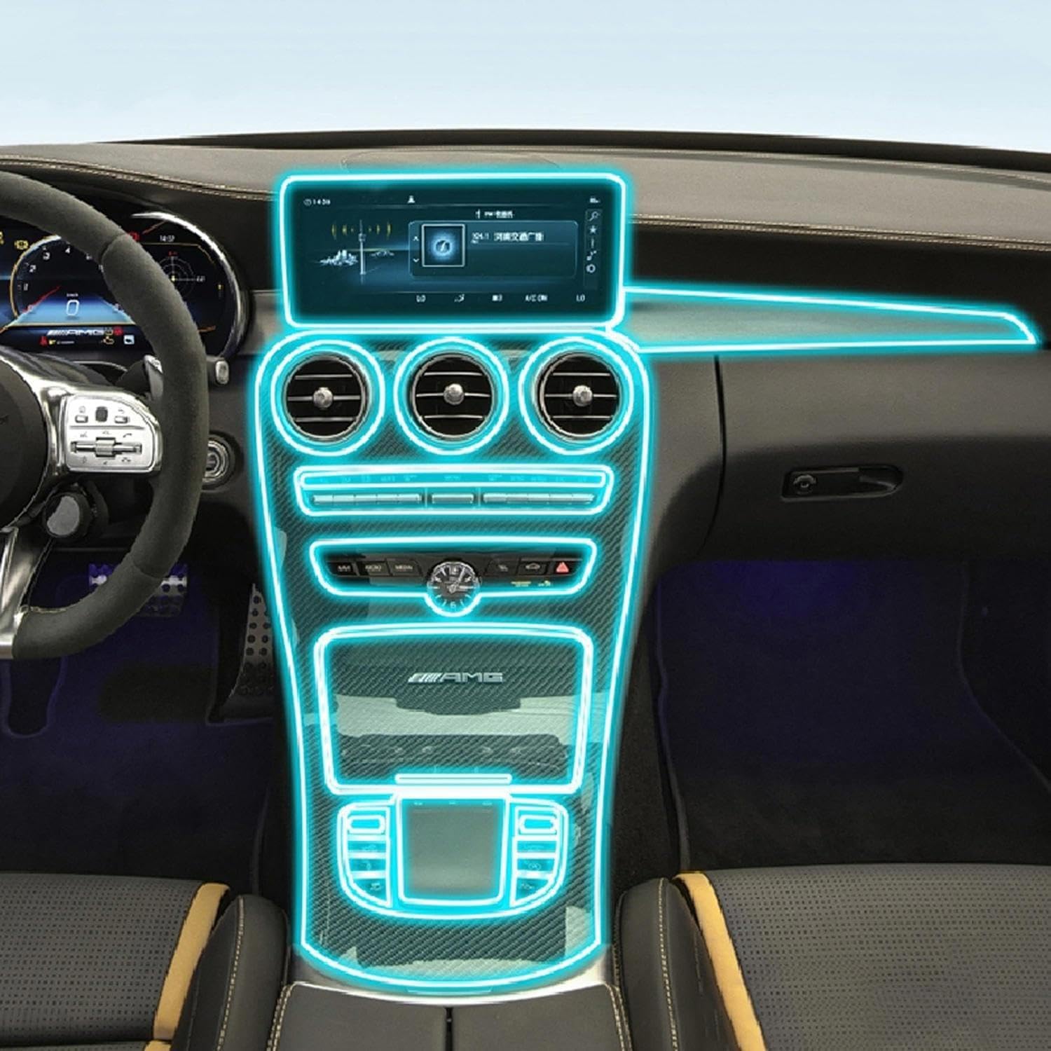 FOEBE Vorgeschnittene Auto-Innen-Mittelkonsole, transparente TPU-Schutzfolie, Anti-Kratz-Aufkleber, LCD-Bildschirm, PPF, für Mercedes Benz Class-C AMG 2019–2023 von FOEBE