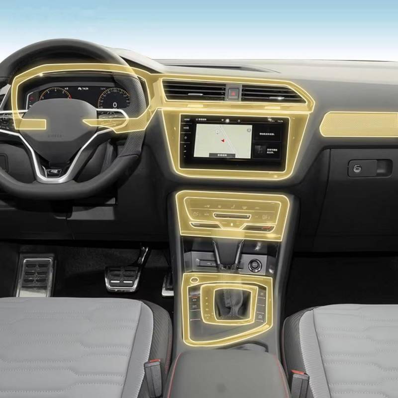 FOEBE Vorgeschnittene Auto-Innen-Mittelkonsole, transparente TPU-Schutzfolie, Anti-Kratz-Aufkleber, LCD-Bildschirm, PPF, für Volkswagen Tiguan 2019–2021 von FOEBE