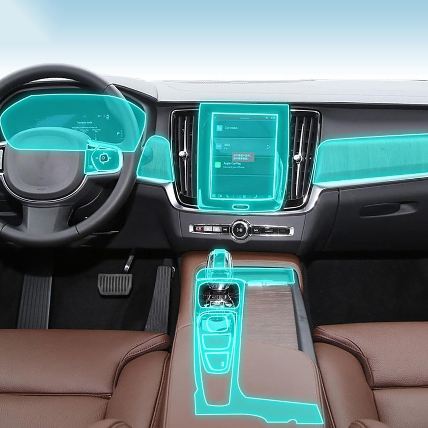 FOEBE Vorgeschnittene Auto-Innen-Mittelkonsole, transparente TPU-Schutzfolie, Anti-Kratz-Aufkleber, LCD-Bildschirm, PPF, für Volvo S90 2020–2024 von FOEBE