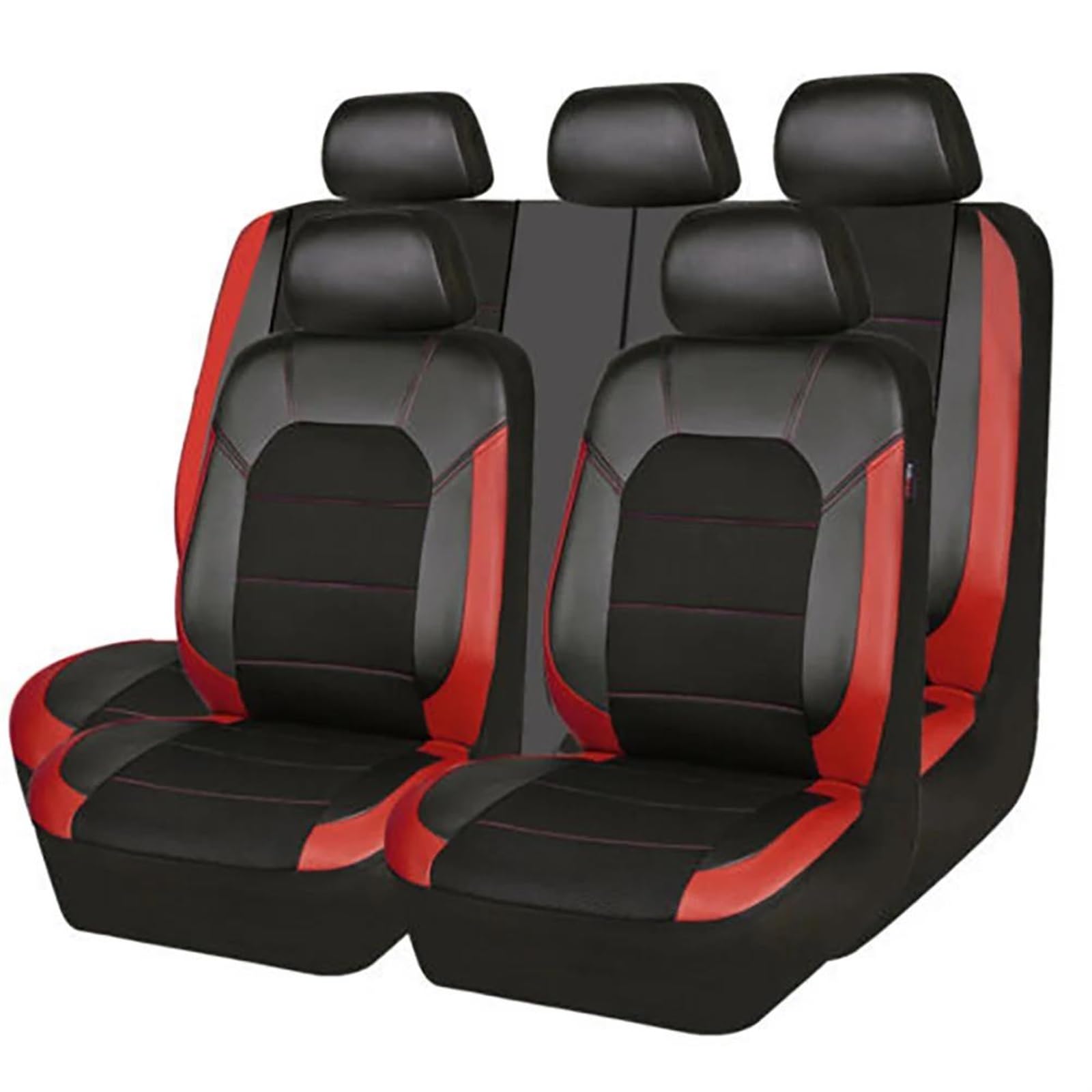 FOGJCMET Auto-Sitzbezüge 5-Sitzer-LKW-Autositzbezug Universelles PU-Autositzkissen Vorder- Und Rücksitzschutz Sitzpolster Autositzschoner(Red 9-piece set) von FOGJCMET