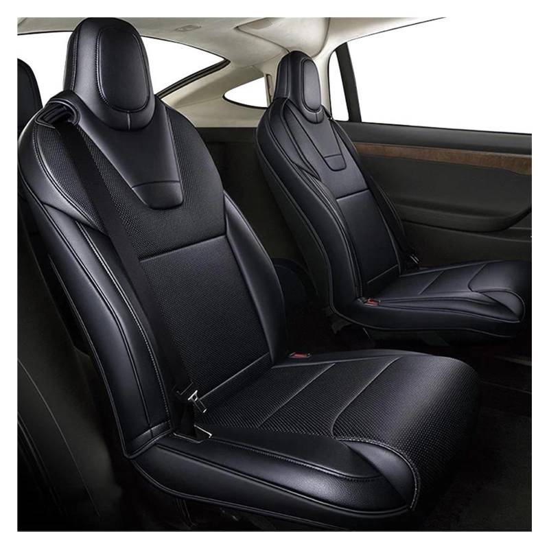 FOGJCMET Auto-Sitzbezüge 7 Sitze Custom Full Set Leder Autositzbezug Für Tesla Für Model X 2016 2017 2018 2019 Autositzschoner(Black) von FOGJCMET