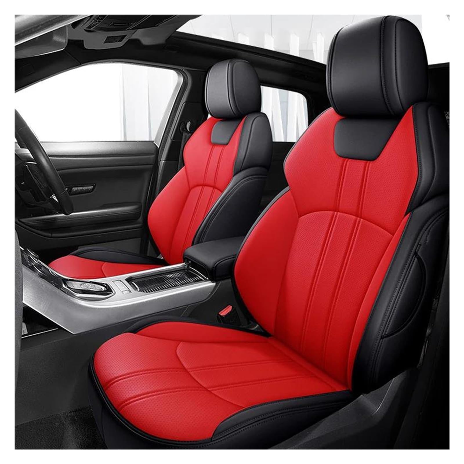 FOGJCMET Auto-Sitzbezüge Für Für X-Trail T32 2014 2015 2016 2017 2018 2019 2020 5 Sitz Custom Leder Auto Sitzbezug Autositzschoner(Black red,Standard Edition) von FOGJCMET