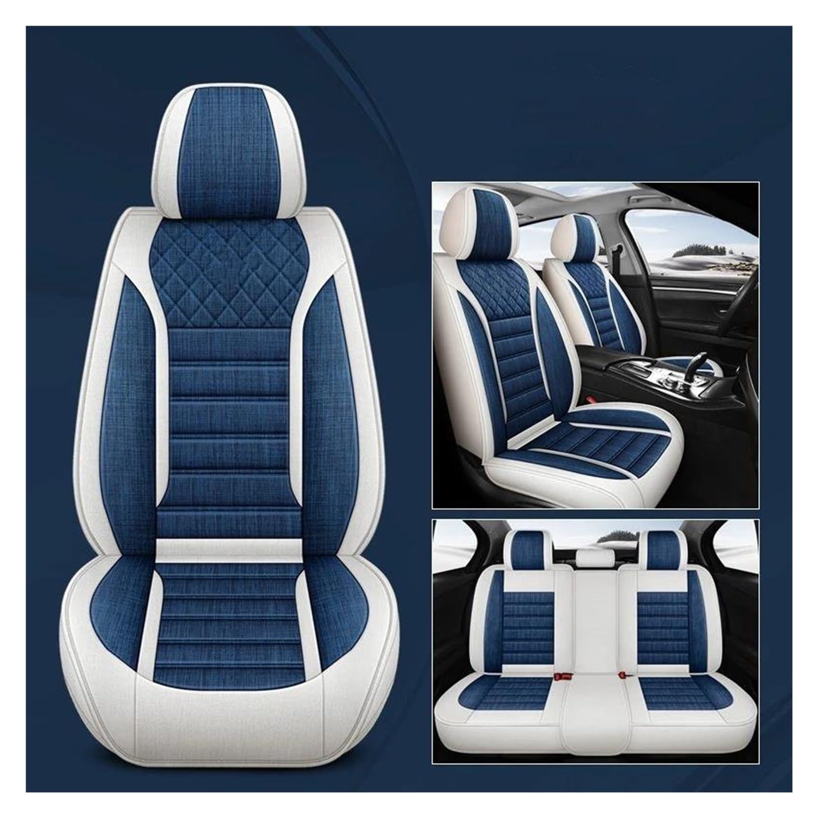 FOGJCMET Auto-Sitzbezüge Für Lexus ES200 ES260 ES300h RX300 NX200 GS350 Kompletter Satz Universeller Atmungsaktiver Leinen-Autositzbezüge Autositzschoner(Dark blue Standard Edition) von FOGJCMET