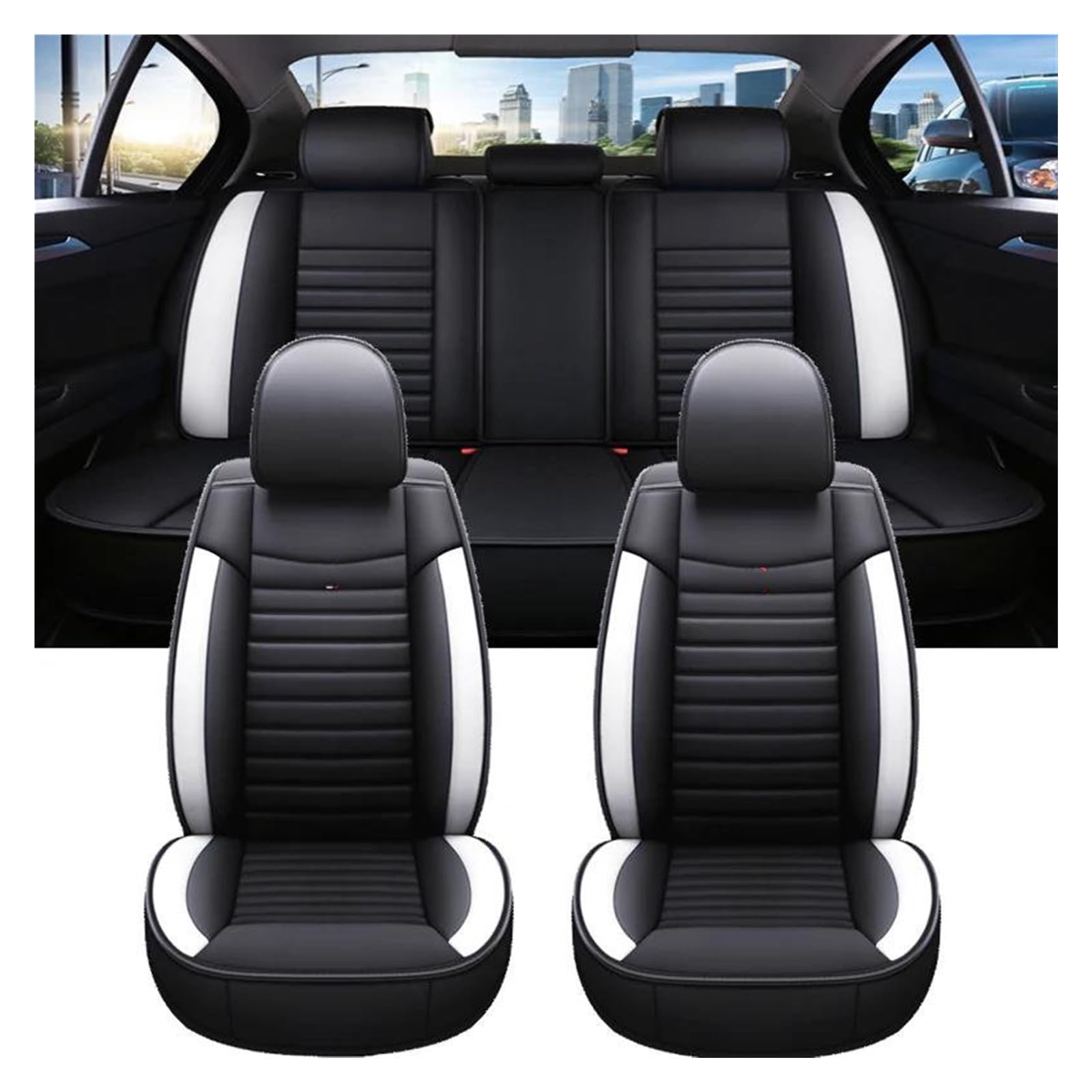 FOGJCMET Auto-Sitzbezüge Für Megane 4 Für Clio 3 Autositzbezug-Set Universal-Innenzubehör Autositzschoner(Black White,Standard Edition) von FOGJCMET