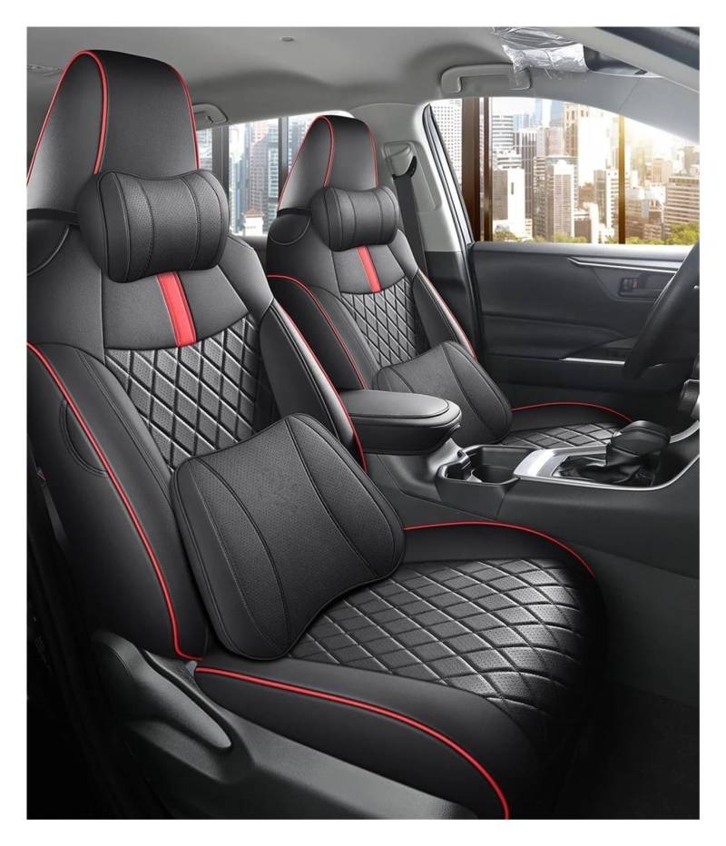 FOGJCMET Auto-Sitzbezüge Für Toyota Für Corolla Für Cross 2021 2022 2023 Passen Sie Den Vollständigen Satz Leder-Autositzbezug An Autositzschoner(Black red,Luxury) von FOGJCMET
