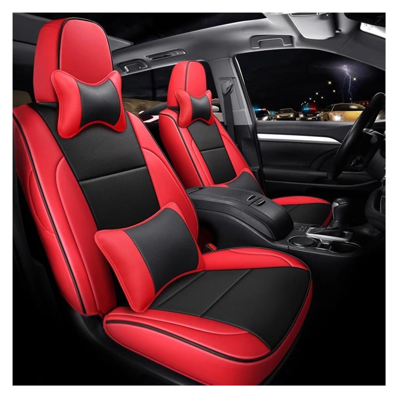 FOGJCMET Auto-Sitzbezüge Für Toyota Für Highlander 2015 2016 2017 2018 5 Sitz Custom Leder Auto Sitzbezüge Autositzschoner(Red) von FOGJCMET