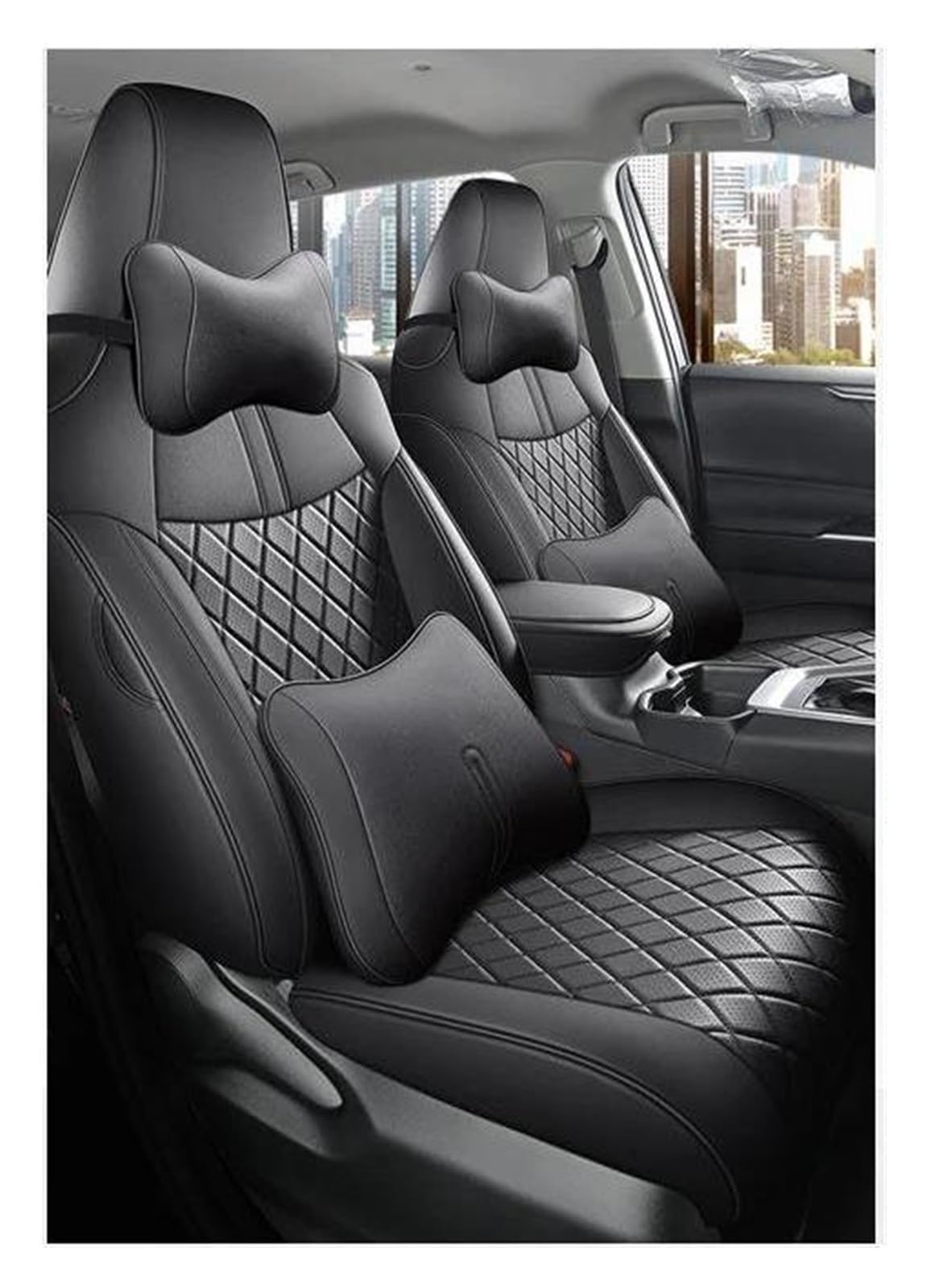 FOGJCMET Auto-Sitzbezüge Leder Automotive Kissen Autositzbezüge Für Toyota Für Select Für RAV4 2019 2020 2021 2022 2023 Autositzschoner(Black) von FOGJCMET