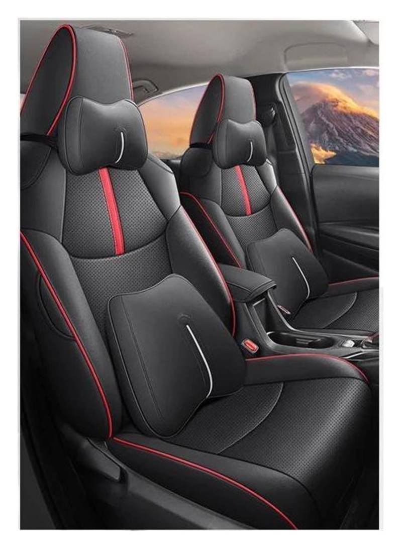FOGJCMET Auto-Sitzbezüge Leder Komplettset Autositzbezüge Für Toyota Für Corolla Für Cross SUV 2021 2022 2023 Autositzschoner(Black red) von FOGJCMET