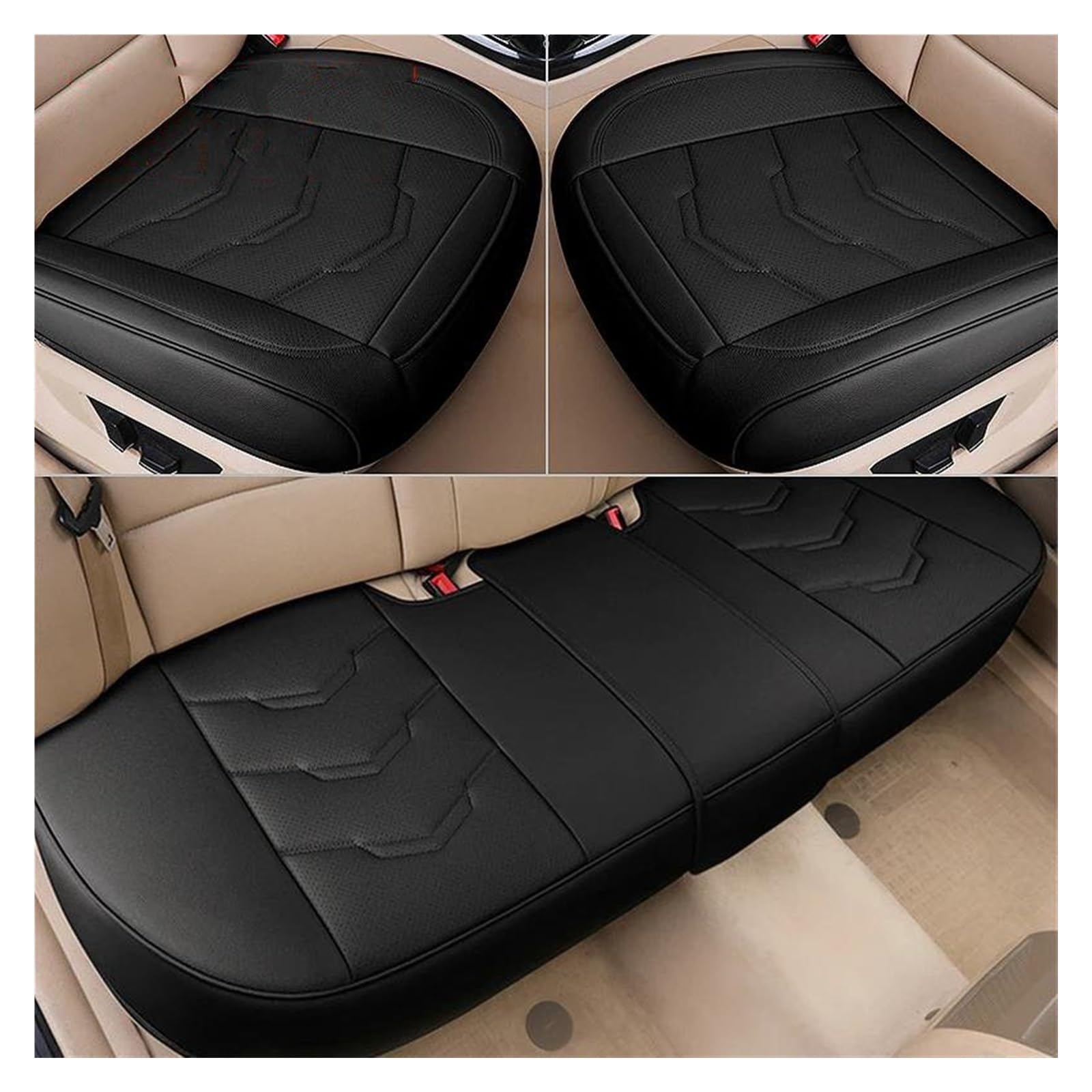 FOGJCMET Auto-Sitzbezüge PU Autositzbezug Kissen Four Seasons Universal Autositzschutz Stuhlmatte Innenraum Autositzschoner(1 set black) von FOGJCMET