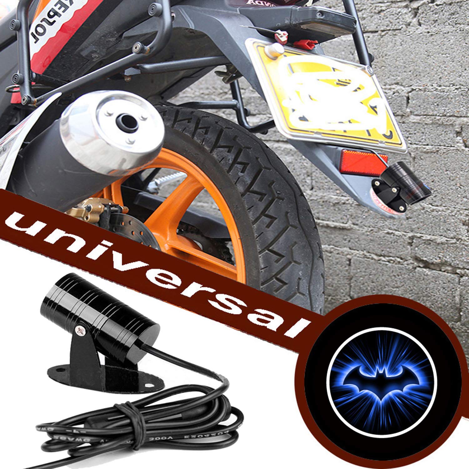 FOLGEMIR Motorrad Logo Projektor, DC 12V LED Licht, 3D Ghost Shadow Willkommen Lampe, mehr als 200 Embleme verfügbar! (Nr.098 - Batman) von FOLGEMIR