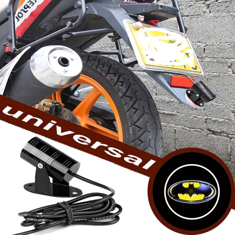 FOLGEMIR Motorrad Logo Projektor, DC 12V LED Licht, 3D Ghost Shadow Willkommen Lampe, mehr als 200 Embleme verfügbar! (Nr.105 - Batman) von FOLGEMIR