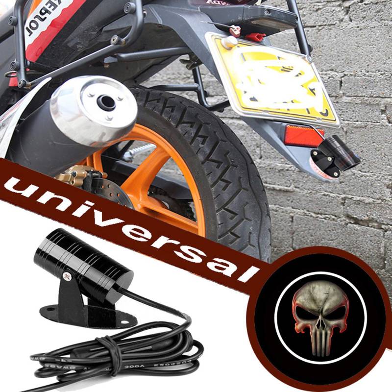 FOLGEMIR Motorrad Logo Projektor, DC 12V LED Licht, 3D Ghost Shadow Willkommen Lampe, mehr als 200 Embleme verfügbar! (Nr.142 - Punisher) von FOLGEMIR