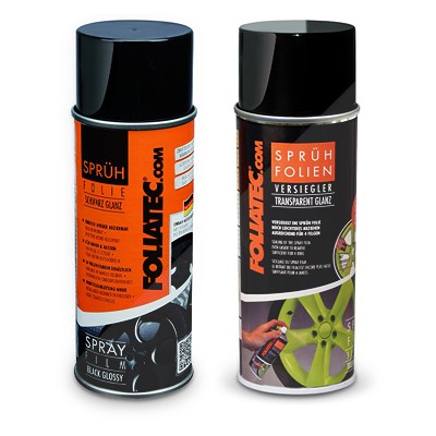 Foliatec 400 ml Sprühfolie schwarz glänzend + 400 ml Versiegler glänzend von FOLIATEC