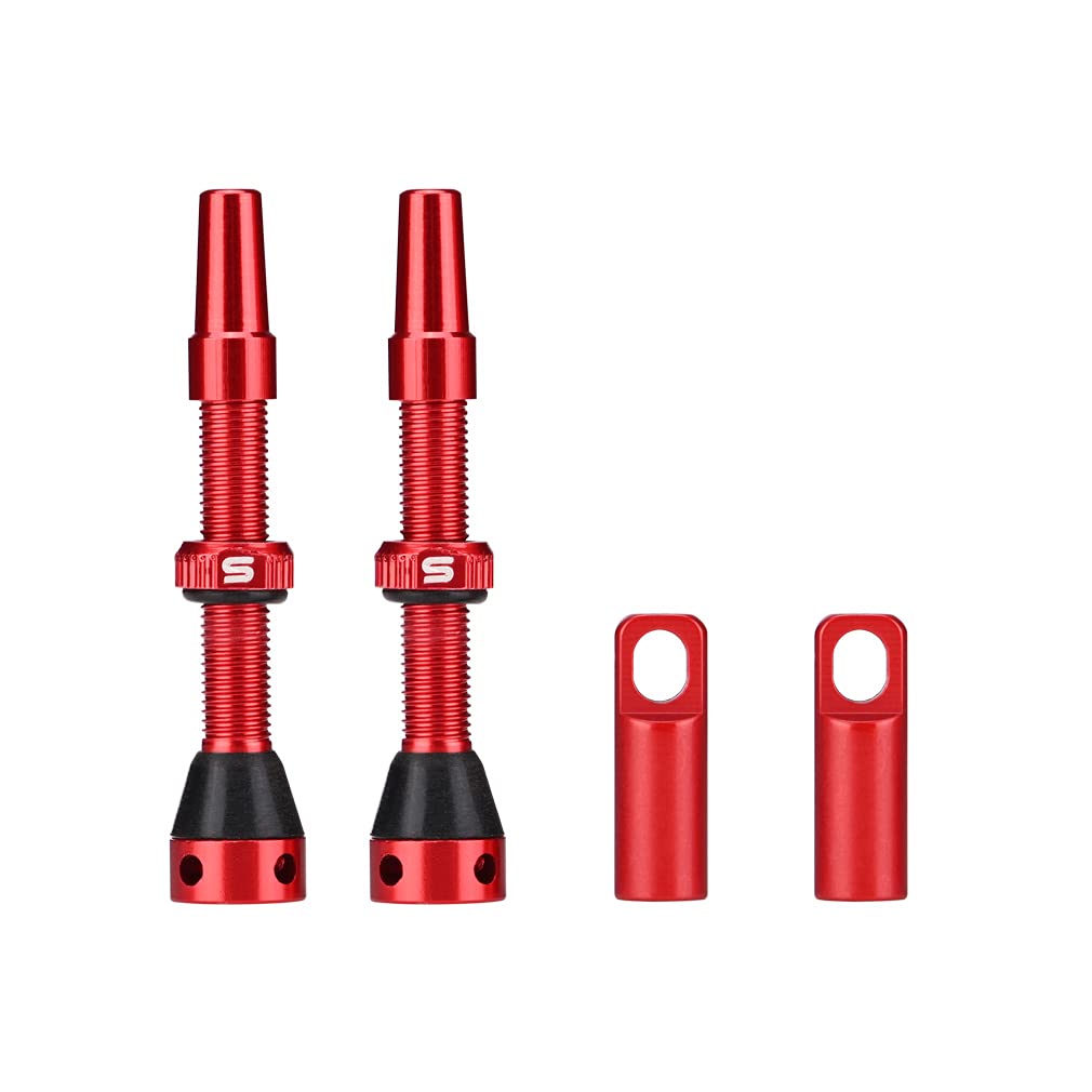 FOMTOR Tubeless Presta Ventilschaft, Aluminiumlegierungsschäfte mit Value Core Remover Tool und Ventilschaftkappen passend für die meisten schlauchlosen Fahrradfelgen (Rot, 40MM, Paar) von FOMTOR