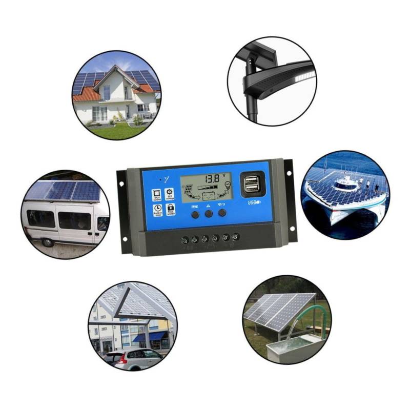 FONDOTIN Solar Ladegerät Controller 10A Für Solarpanel Mit USB Anschlüssen Und LCD Anzeige Intelligenter Solarregler Für Batterien Und Lichtsysteme von FONDOTIN