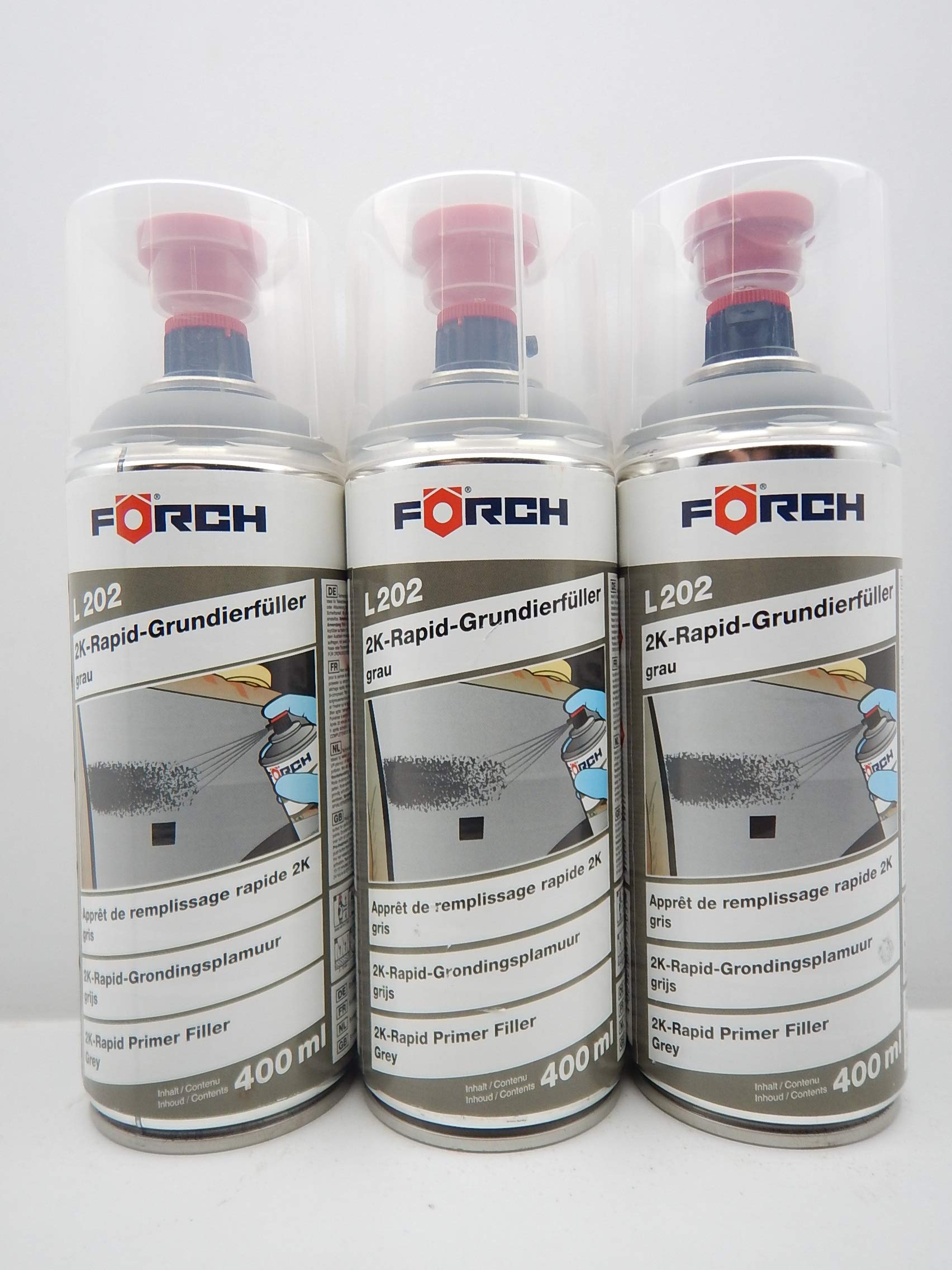 FORCH 2K EPOXY GRUNDIERFÜLLER L202 GRAU Lack GRUNDIERUNG FÜLLER Spray 400ML (3) von FORCH