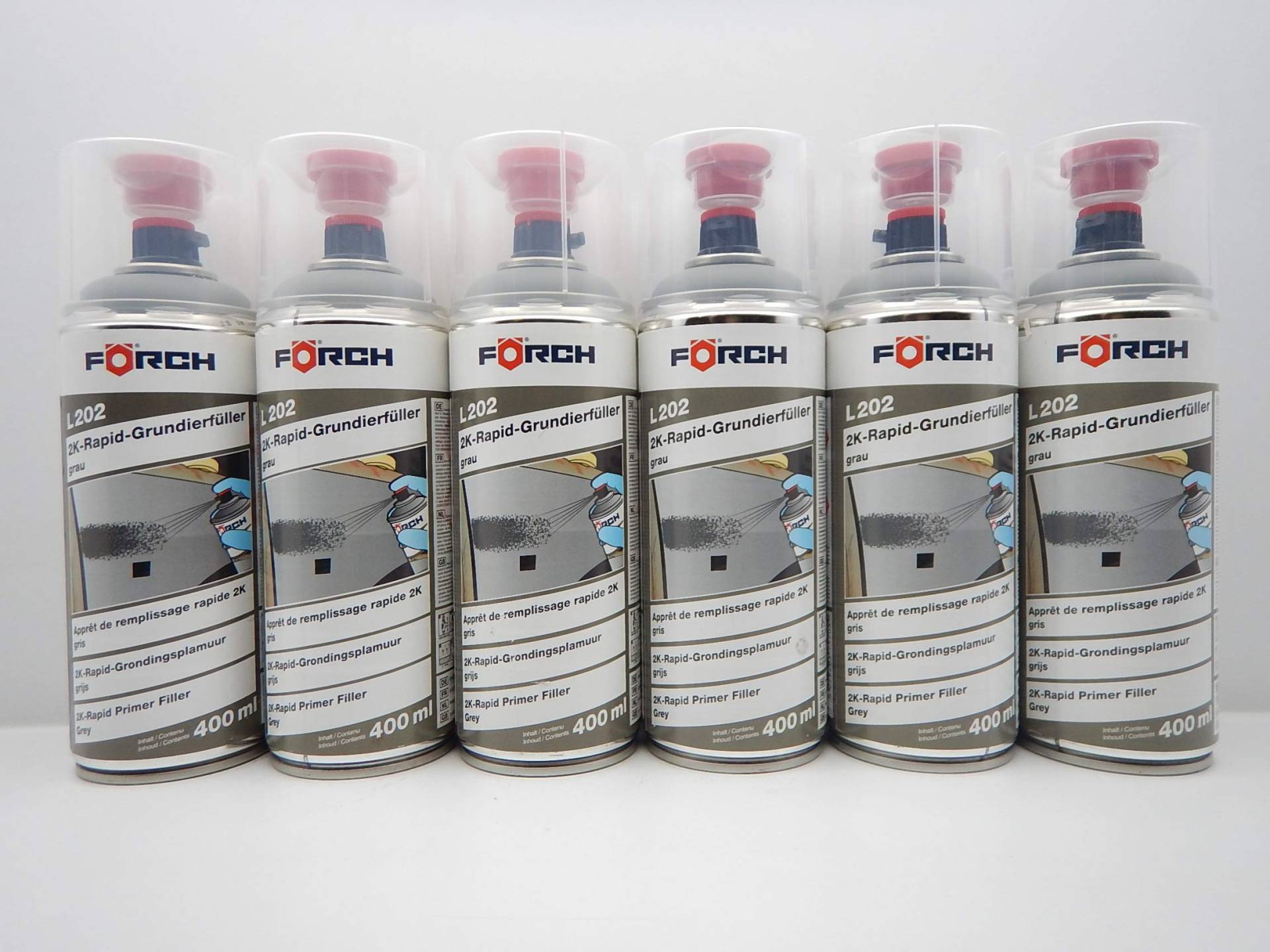 FORCH 2K EPOXY GRUNDIERFÜLLER L202 GRAU Lack GRUNDIERUNG FÜLLER Spray 400ML (6) von FORCH