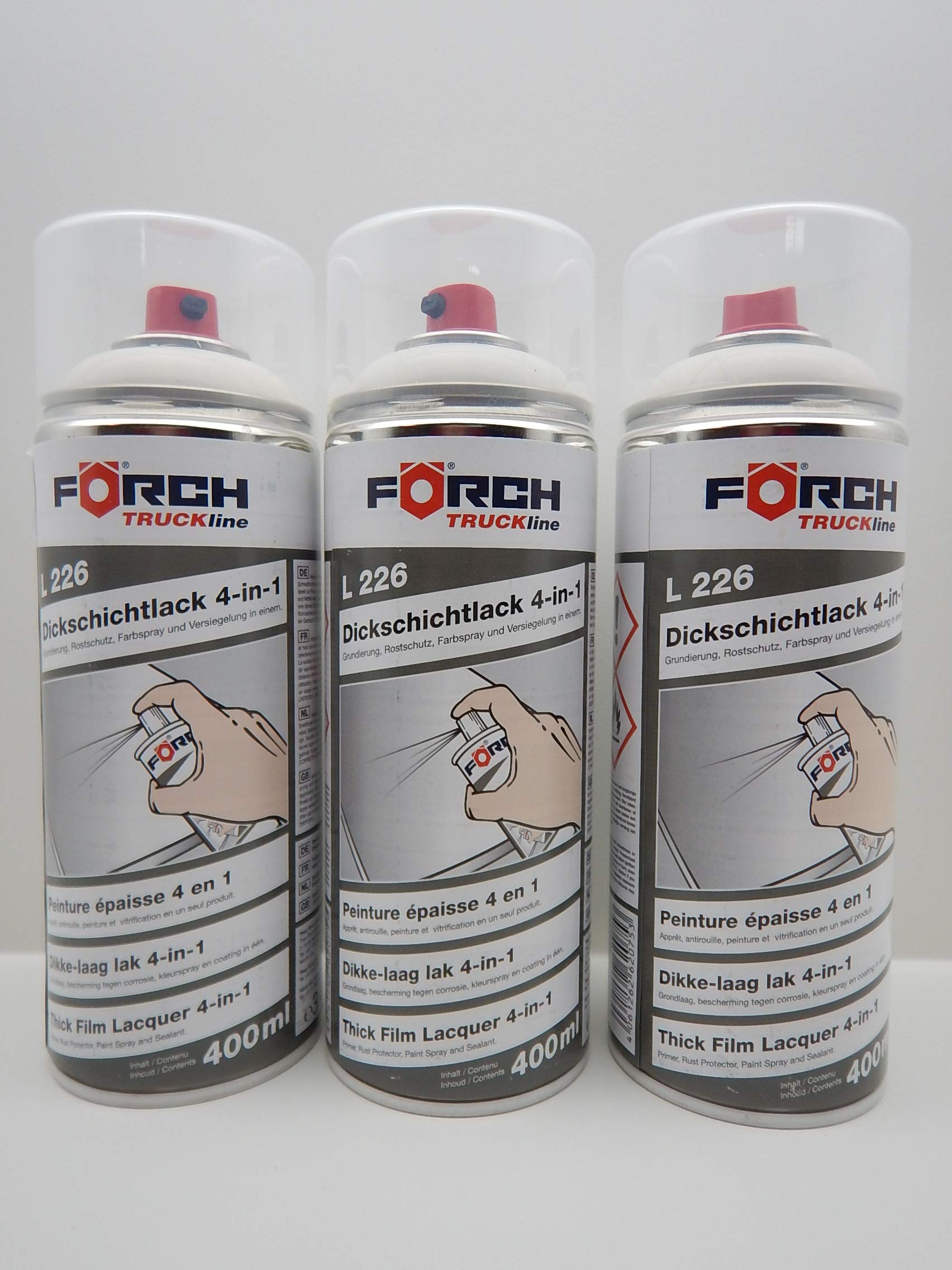 FORCH 4 in 1 RAL REINWEISS Weiss DB8678 DICKSCHICHTLACK Lack Spray SPRAYDOSE 400ML (3) von FORCH