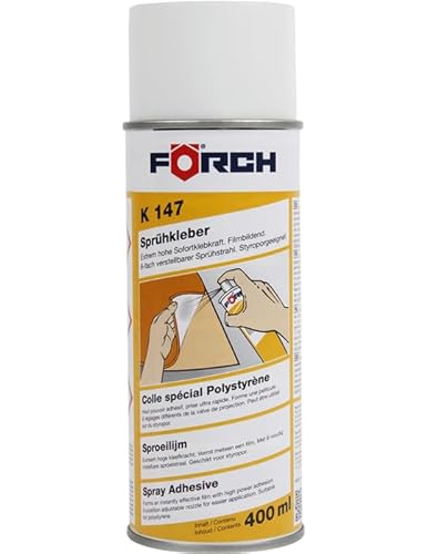 Förch Sprühkleber K147 400ml - Sprüh Kraftkleber mit extrem hoher Sofortklebekraft Kraftsprühkleber plus für Himmelstoff, Kunstleder, Stoff, Dämmmatten, Gewebe, Schaumgummi, Leder, Pappe, Styropor, Vinyl, Gummi von FORCH