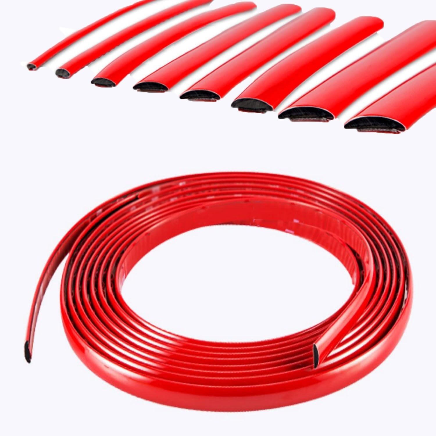 Zierleiste Selbstklebend Universal Auto Kontur Leiste Stoßstange Leisten Flexibel Car Trim Strip Protection, Glänzendes Rot (Color : Length 3m/9.8ft, Size : 12mm(0.47Inch)) von FORVOLWCO