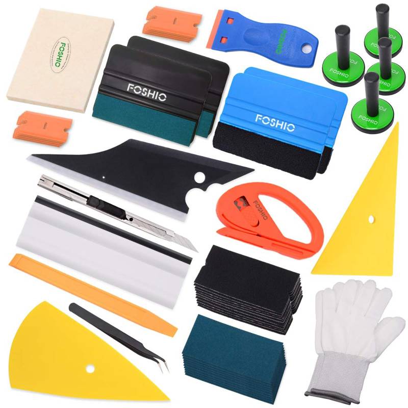 FOSHIO® Auto Vinyl Werkzeug Kit Autofolie Rakel Set für Tönungsfolie Auto Wrap, Folien Werkzeug Set für Wrapping, mit FilzRakel, Magnethalter, Schaber, Cuttermesser, Pinzette und Handschuh von FOSHIO