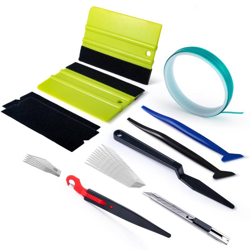 FOSHIO Auto Vinyl Werkzeug Kit Auto Folierung Set Autofolie Rakel Set für Tönungsfolie Auto Wrap, Mit 5M Messerloses Knife Tape, Filzrakel, Cuttermesser, Micro Rakel, Klinge ersetzen von FOSHIO