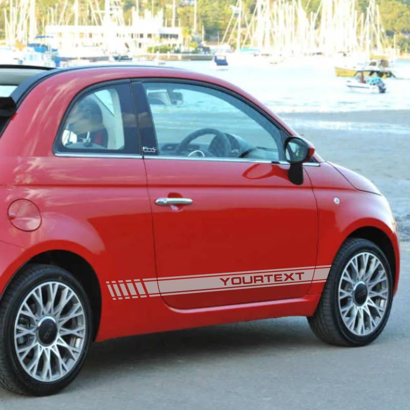 FOTOFOL Seitenstreifen Aufkleber Set passend für FIAT Abarth 500 595 - Auto Aufkleber Dekorstreifen - mit WUNCHTEXT (Variante 1) von FOTOFOL