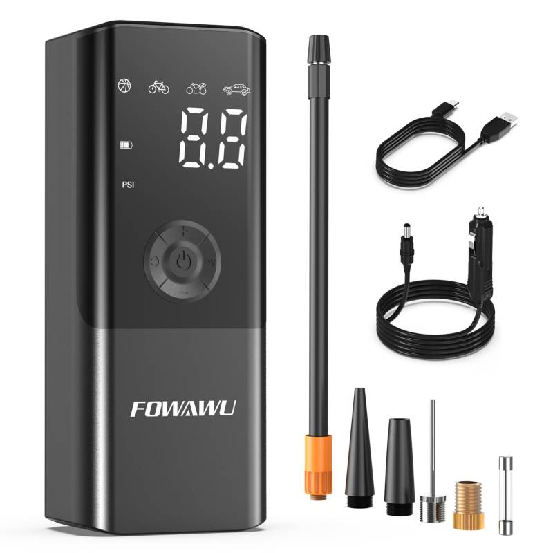 FOWAWU Elektrische Luftpumpe Fahrradpumpe 6000mAh 150PSI Mini Akku Luftpumpe Wiederaufladbarer Akku Kompressor, Großes LED-Display,Memory-Funktion,Autostop Function,Funktion als Powerbank von FOWAWU