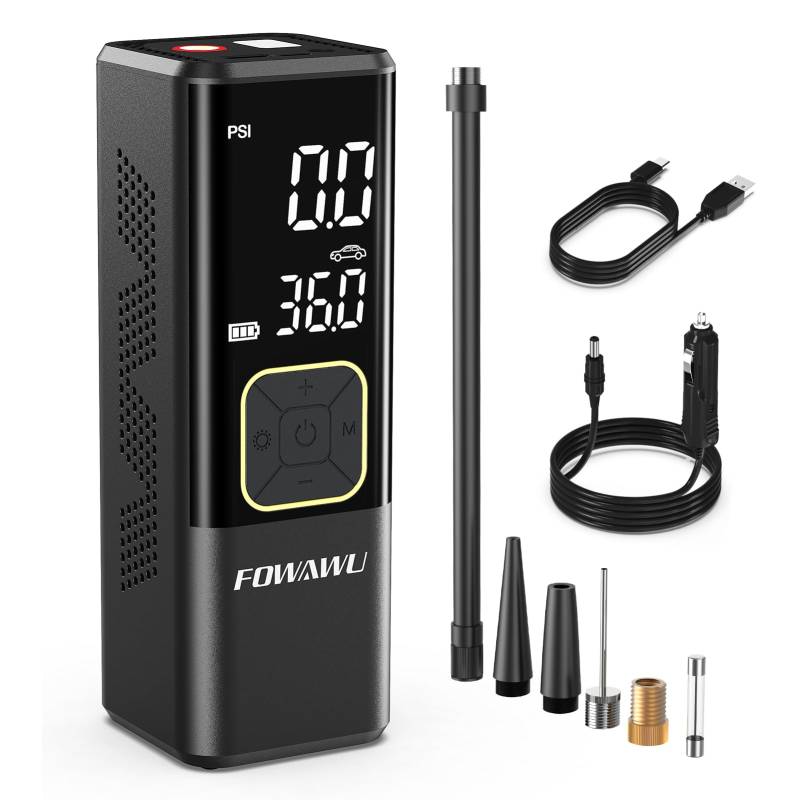 FOWAWU Elektrische Luftpumpe Fahrradpumpe 7800mAh 150PSI Mini Akku Luftpumpe Wiederaufladbarer Akku Kompressor, Großes LED-Display,Memory-Funktion,Autostop Function,Funktion als Powerbank von FOWAWU