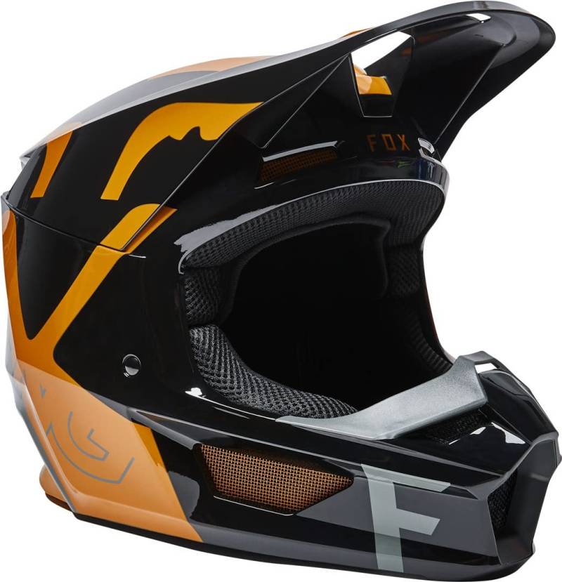 Fox V1 Skew Jugend Motocross Helm Schwarz/Gold M (49/50) von Fox Racing