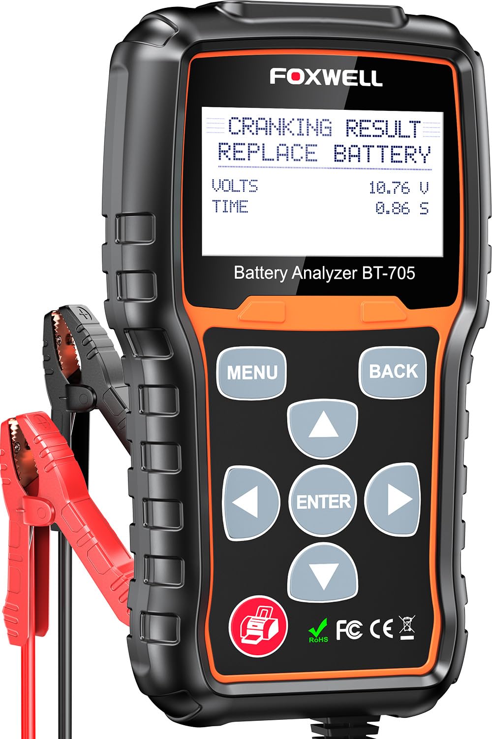 FOXWELL BT705 Autobatterietester 12V 24V, Kfz 100-2000CCA Batterieladungstester Batterieanalysator digitales Ladesystem Lichtmaschinentester für Schwerlast LKW Boot Marine SUV ATV von FOXWELL