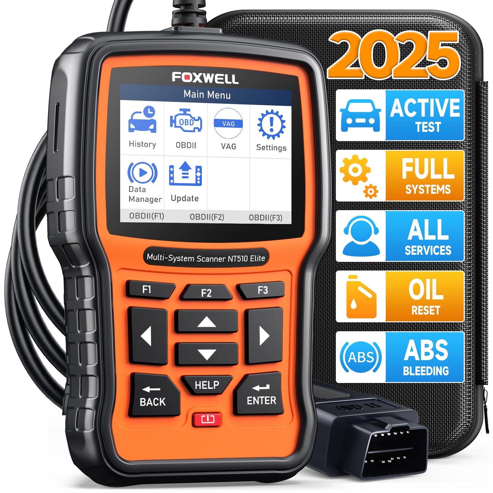 FOXWELL NT510 Elite Diagnose-Scanner passen für Volkswagen VW Audi VAG Full System Bidirektionale Scan Tool Code Reader, alle Resets OBD2 OBDII Scanner mit Batterie Register ABS Entlüftung Öl Reset von FOXWELL