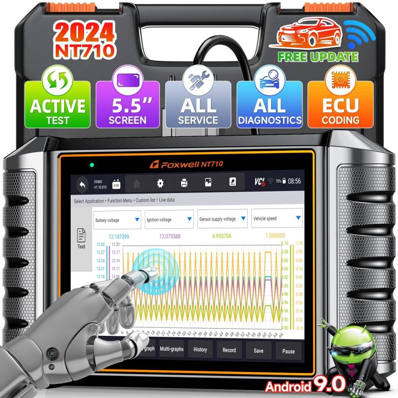 FOXWELL NT710 OBD2 Diagnosegerät für VW Audi Seat Skoda VAG Fahrzeuge Diagnose, KFZ Auslesegerät mit 28 Servicefunktionen & Alle Systemdiagnosen, Auslesegerät Auto Mit Kostenloses Aktualisierung von FOXWELL