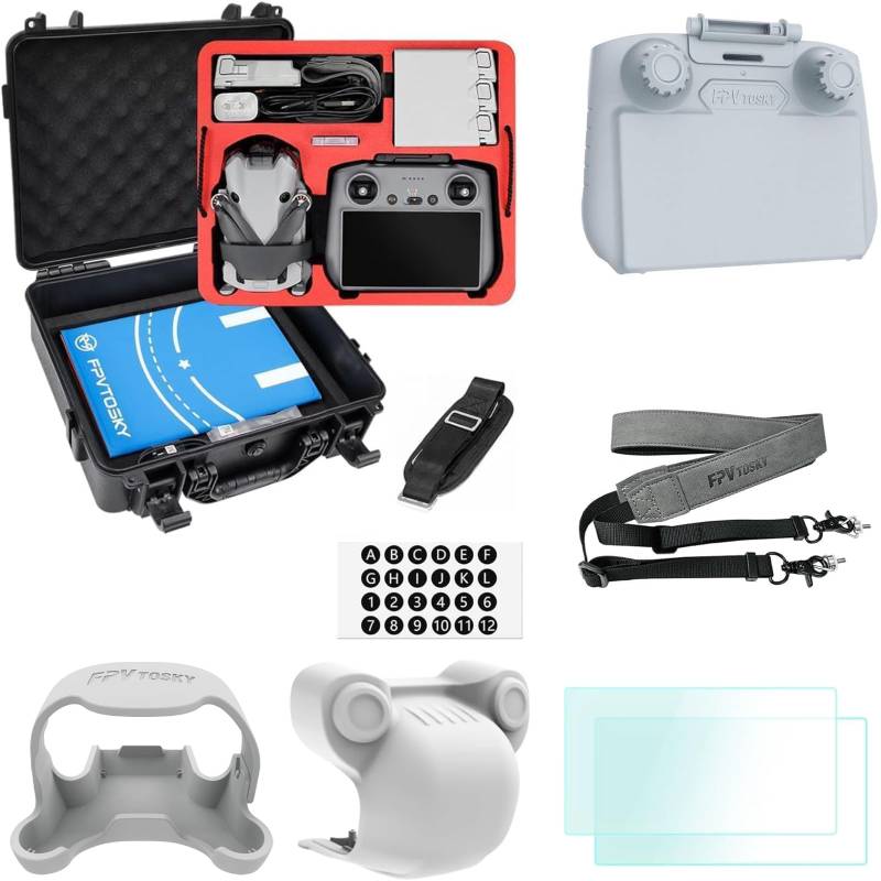 FPVtosky 6-IN-1 Mini 4 Pro Zubehör Kit, Doppellagiges Mini 4 Pro Koffer, Sonnenblende Abdeckung, RC 2 Gurt, Propellerhalterung, Objektivkappe, 2*Schutzfolie für DJI Min 4 Pro Zubehör von FPVtosky