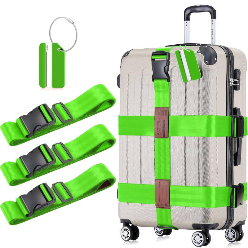 FQIQIANLIC Luggage Strap Set（3PCS Luggage Strap with 1 PCS Luggage Tag Set） Koffergürtel–Koffergurt Auffällig–Premium Luggage Strap–Ideal für den Einsatz unter der Travel and Flights – von FQIQIANLIC