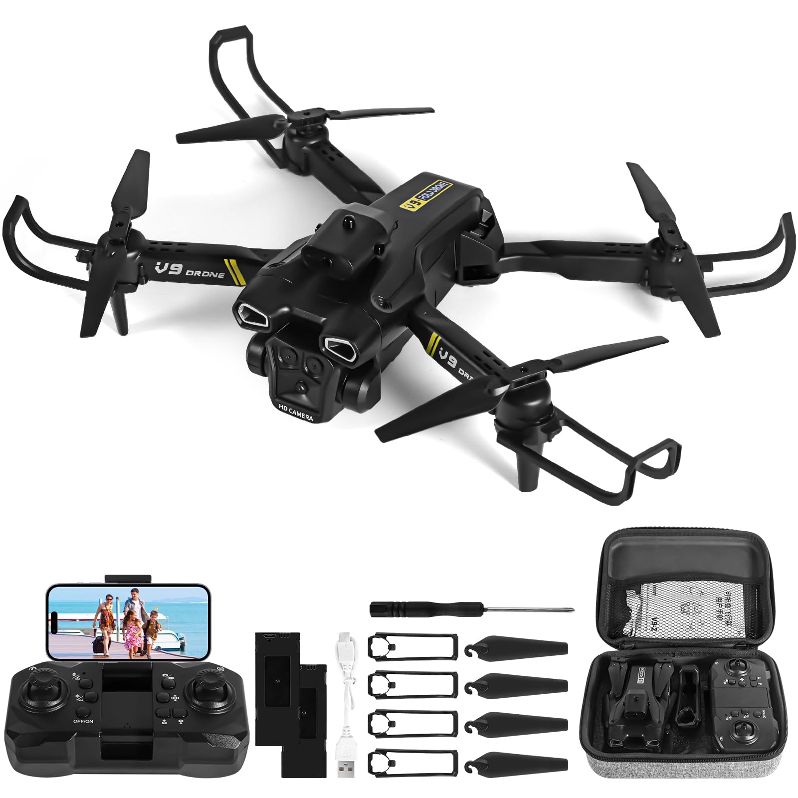 Drohne mit kamera 720p hd, WiFi FPV drone für Anfänger, RC Quadcopter mit 2 Batterien, Schwerkraft Sensor, Flip mode, Abflug/Landung mit einer Taste, One Taste Ruckkehr, Headless Mode von FQUVSP