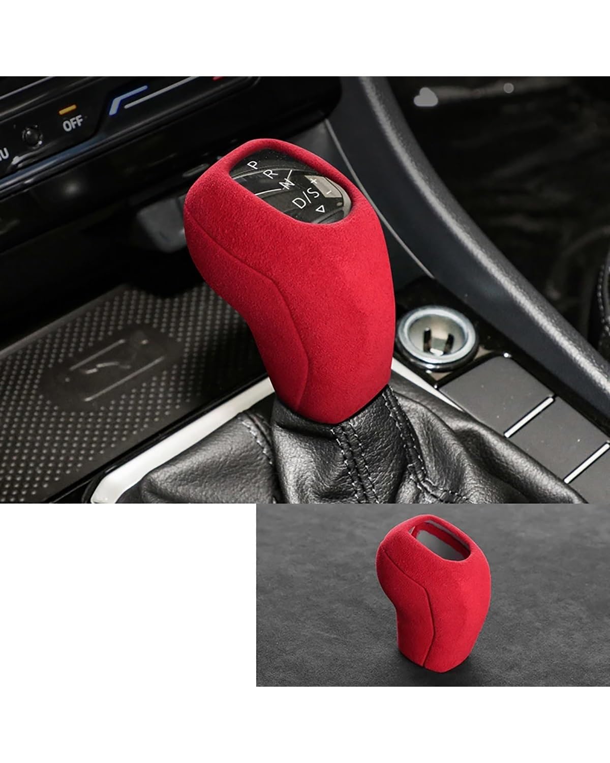 Schaltknauf Für SAGITAR Für Passat Tharu T-Cross TACQUA 2020 2021 2022 Schalthebel Stick Shift Wildleder Hülle Abdeckung Shell Auto Innenausstattung Shift knob(Red) von FQYYWL