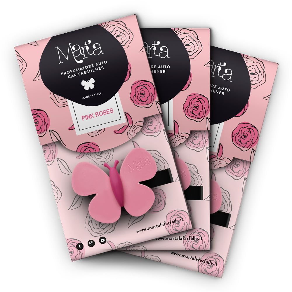 Marta die Schmetterling Pink Roses Packungen 3PZ – Duftspender/Lufterfrischer für Auto und Umgebungen. von FRA-BER