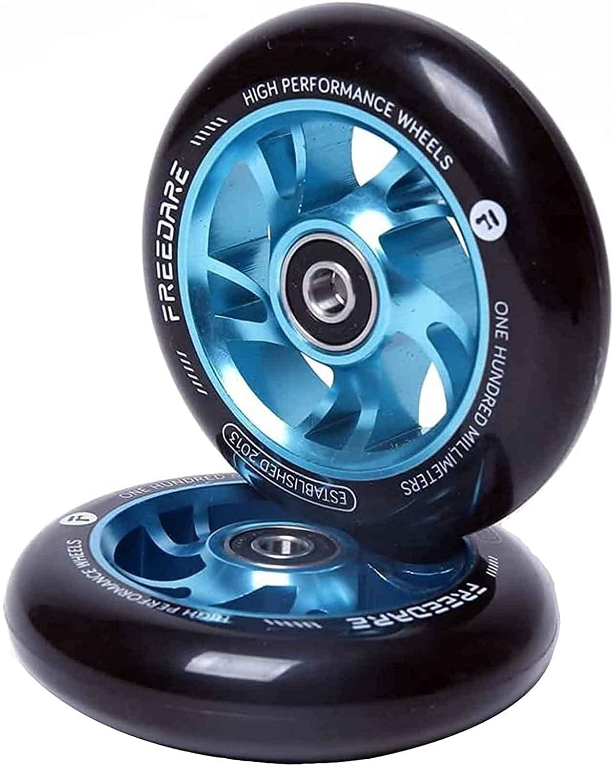 FREEDARE Pro Stunt Scooter Rollen 100mm, ABEC 7 Kugellager, 89A Super Rebound PU Stunt Roller Räder, 2 Stück (Blau) von FREEDARE