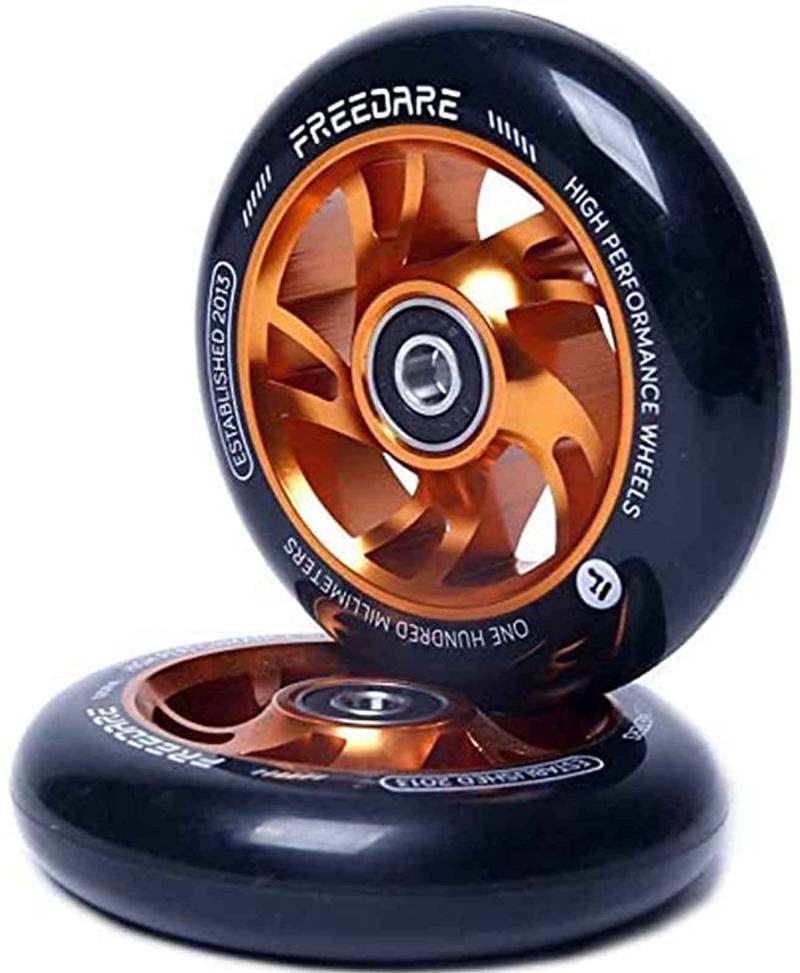 FREEDARE Pro Stunt Scooter Rollen 100mm, ABEC 7 Kugellager, 89A Super Rebound PU Stunt Roller Räder, 2 Stück (Orange) von FREEDARE