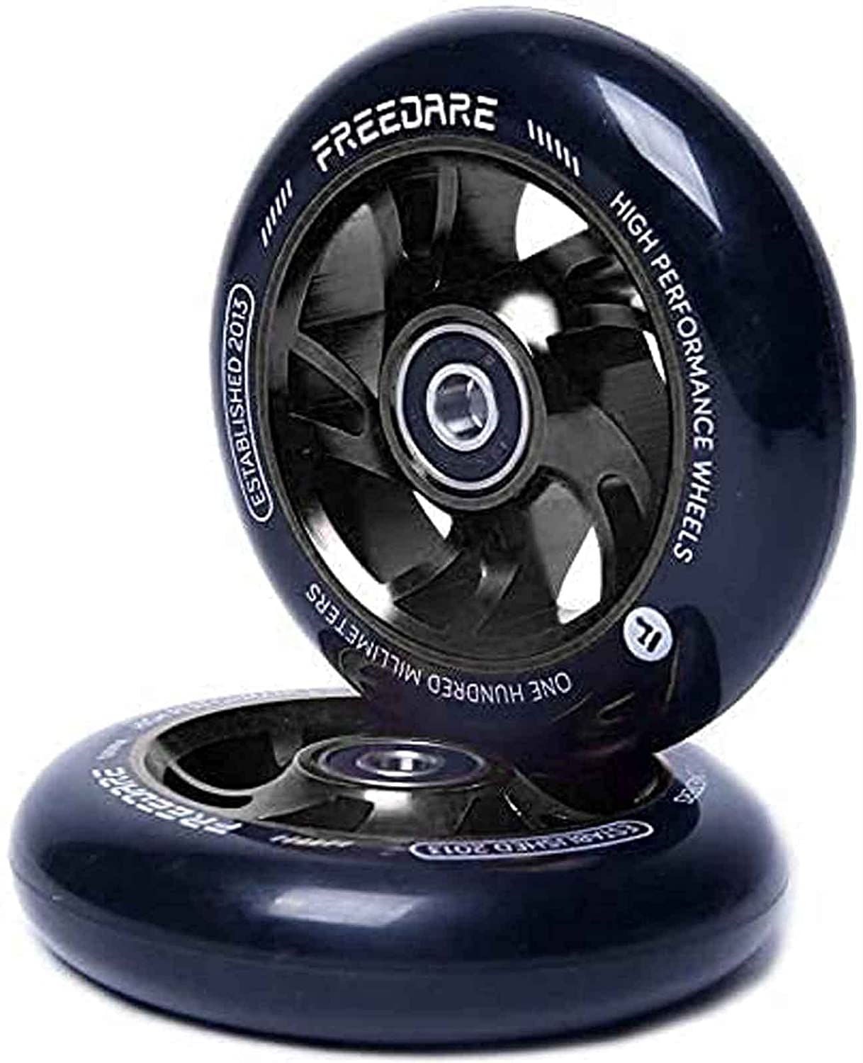 FREEDARE Pro Stunt Scooter Rollen 100mm, ABEC 7 Kugellager, 89A Super Rebound PU Stunt Roller Räder, 2 Stück (Schwarz) von FREEDARE