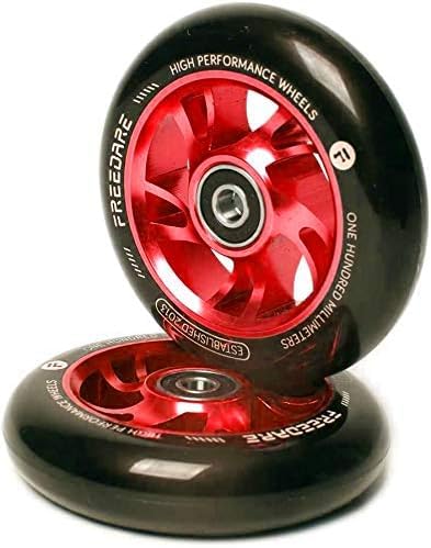 FREEDARE Pro Stunt Scooter Rollen 110mm, ABEC 7 Kugellager, 89A Super Rebound PU Stunt Roller Räder, 2 Stück (Rot) von FREEDARE