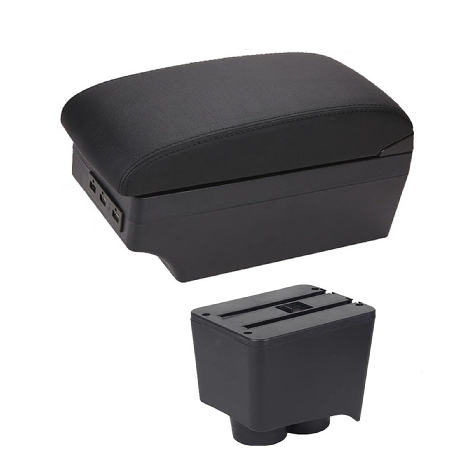 Auto-Armlehnen-Organizer Armlehnenbox für VW für Polo für Mk4 2002-2009 für Polo für Vivo 2010 Lederarmlehne Mittelkonsole Aufbewahrung USB-Autozubehör(E1 Black Line) von FREERAY