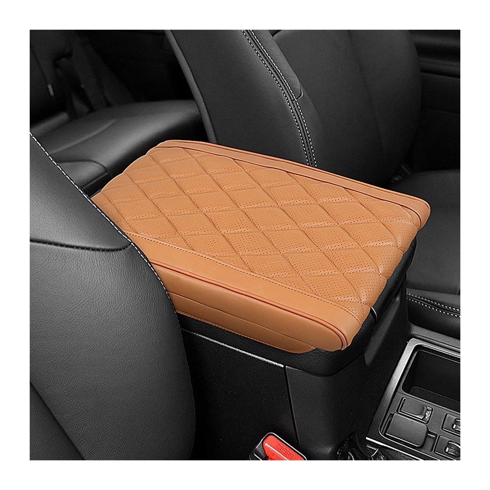 Auto-Armlehnen-Organizer Auto Armlehne Pad Center Konsole Abdeckung Kopf Schicht Rindsleder Center Armlehne Box Kissen für Toyota Prado 2003-2021(1) von FREERAY