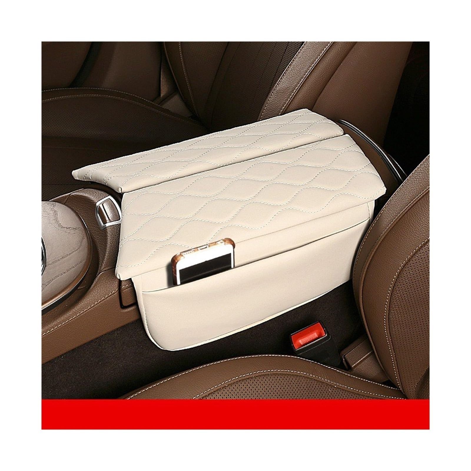 Auto-Armlehnen-Organizer Für Mercedes für Benz E-Klasse 2017-2022 CLS 2018-2022 Konsolenarmlehnenbox-Abdeckungspolster Anti-Kratz-Armlehnenkissen aus Leder(Beige) von FREERAY