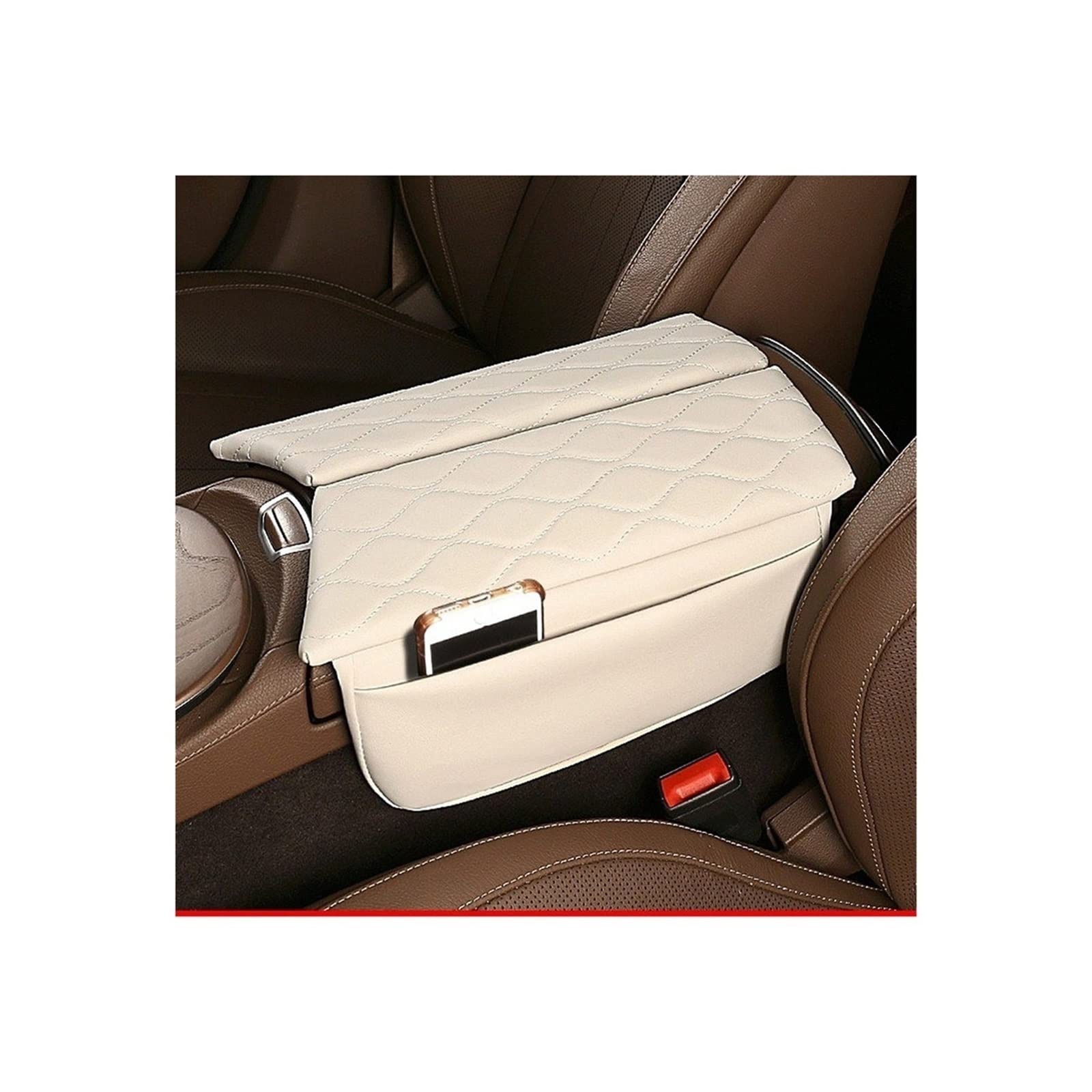 Auto-Armlehnen-Organizer Für Mercedes für Benz W213 E-Klasse 2017-2022 CLS 2018-2022 Konsolenarmlehnenbox-Abdeckungspolster Anti-Kratz-Armlehnenkissen aus Leder(Beige) von FREERAY